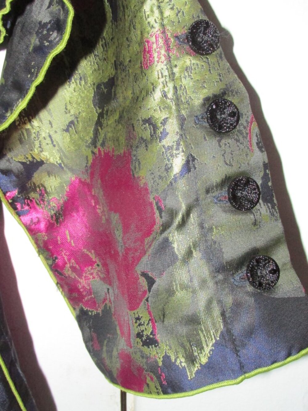 UBU Raincoat Jacket Reversible Floral Navy Green Pockets Button Travel Large - Picture 5 of 9